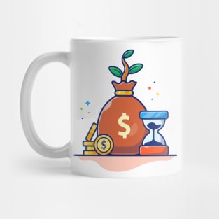 Stock of coin, plant of money and hourglasses cartoon Mug